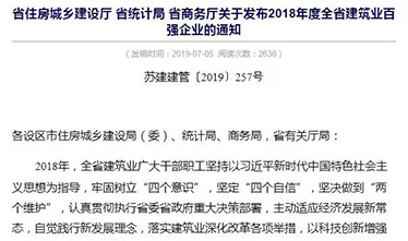 必赢242net官网获得2018年度江苏省建筑业百强，凝心聚力，再创佳绩